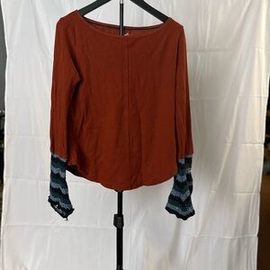 Anthropologie Pilcro Crochet Cuffed Top Cedar Size Sm Bohemian 70s Hippie Beach